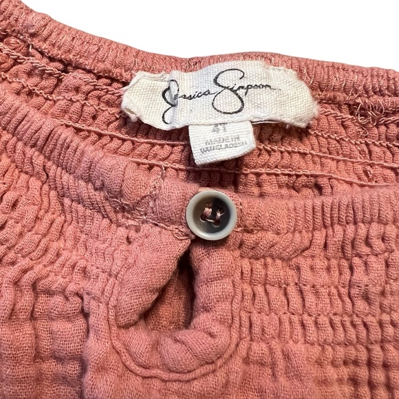 Jessica Simpson Girls Boho Top Size 4T Mauve Textured Cotton Lace Trim Blouse - Picture 3 of 6